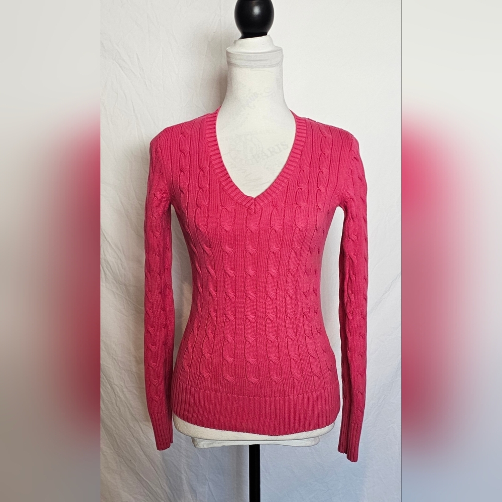 Tommy Hilfiger Pink V-Neck Cable Sweater